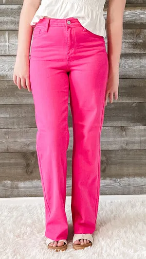 Judy Blue Hot Pink High Waist 90s Straight Leg Jeans