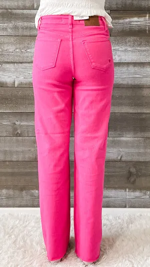 Judy Blue Hot Pink High Waist 90s Straight Leg Jeans