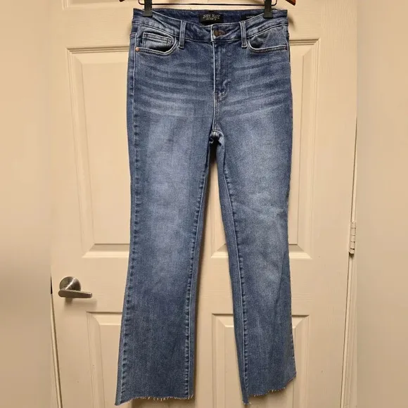 JUDY BLUE Jeans Bootcut High-Rise Raw Hem Frayed Bl Denim Stretch JB88604 Sz9/29