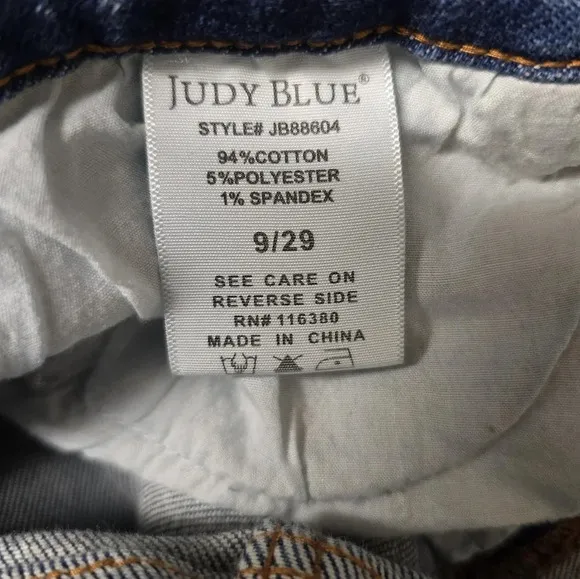 JUDY BLUE Jeans Bootcut High-Rise Raw Hem Frayed Bl Denim Stretch JB88604 Sz9/29