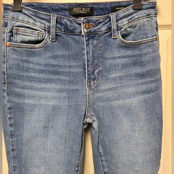 JUDY BLUE Jeans Bootcut High-Rise Raw Hem Frayed Bl Denim Stretch JB88604 Sz9/29