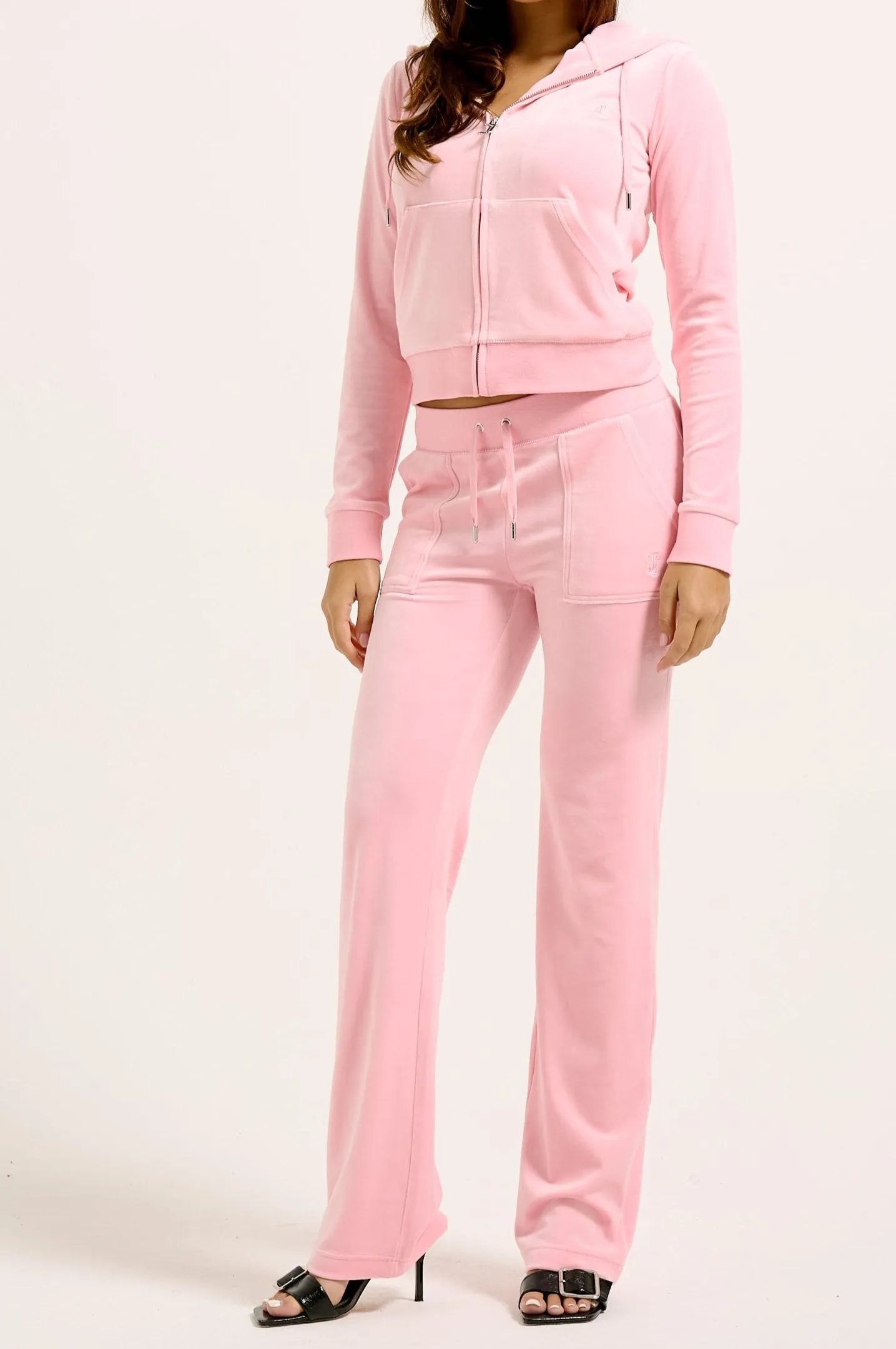 JUICY PINK  LOW RISE FLARE CLASSIC VELOUR TRACK PANT