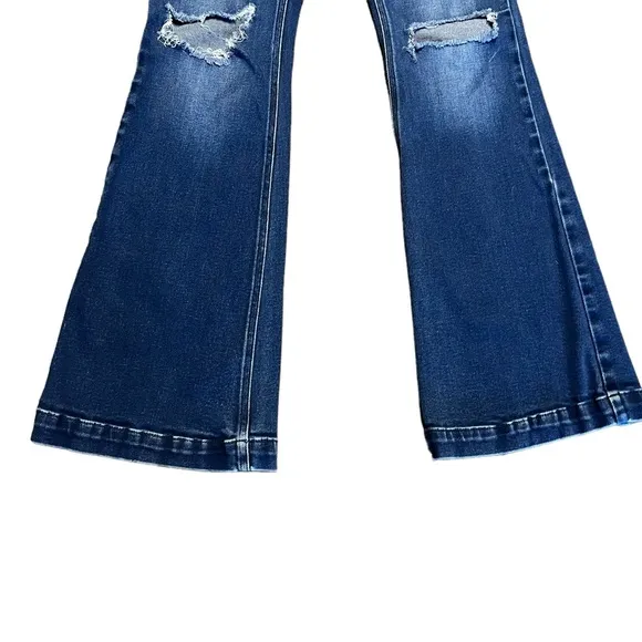 Kancan Dixie Ultra High Rise  destructed Flare Jeans dark wash petite si…