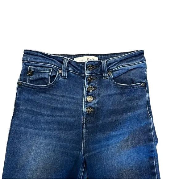 Kancan Dixie Ultra High Rise  destructed Flare Jeans dark wash petite si…