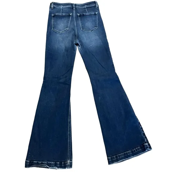 Kancan Dixie Ultra High Rise  destructed Flare Jeans dark wash petite si…
