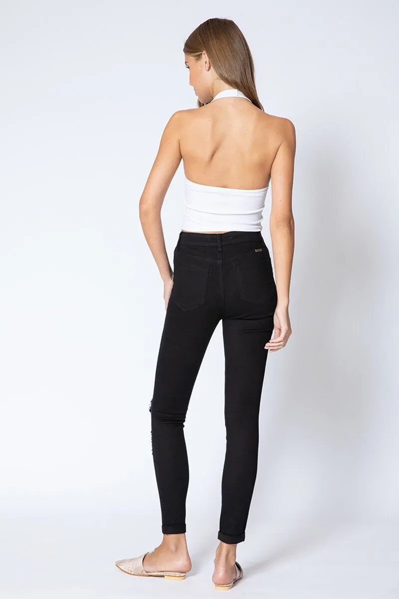 Kancan Women’s Black Distressed Skinny Jeans