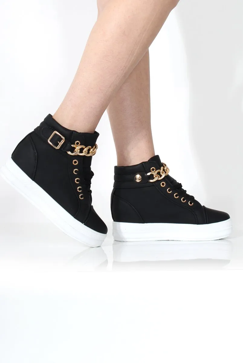 Karen Black Gold Chain Wedged Trainer