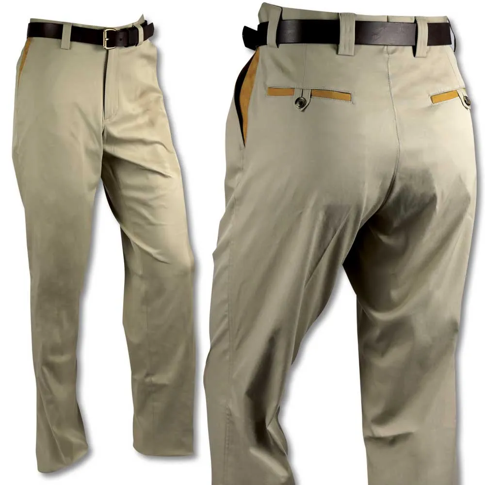 Kevin's Khaki Stretch Poplin Pants with Faux Suede Trim