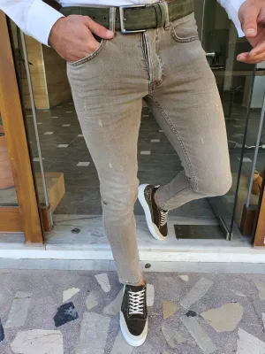 Klim Khaki Slim Fit Ripped Jeans - Stylish Versatility for Every Occasion