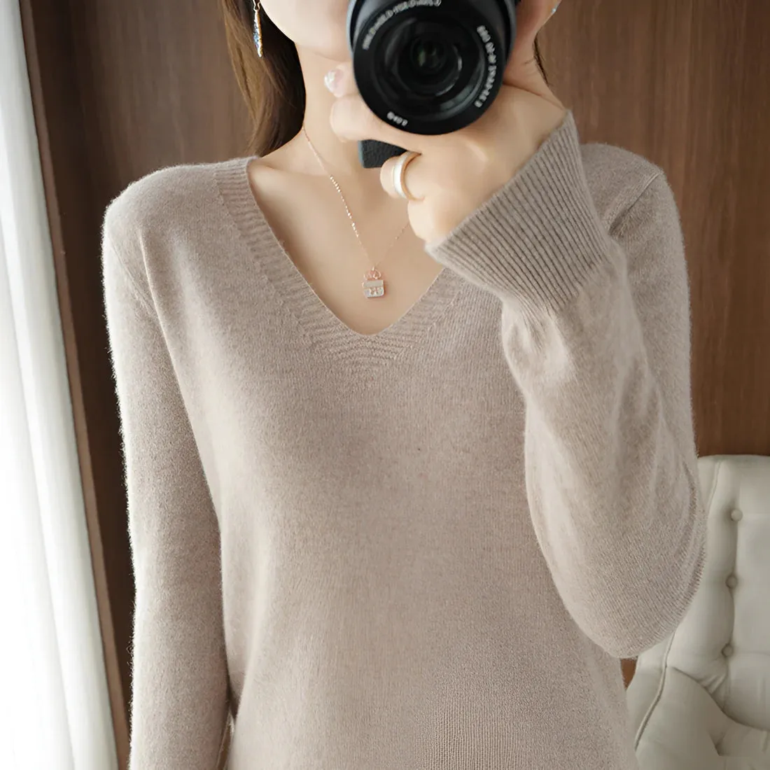 Knit Aura™ | Women's Comfortable V-Neck Knitted Sweater | Soft Fabric, Relaxed Fit & Stylish Design
