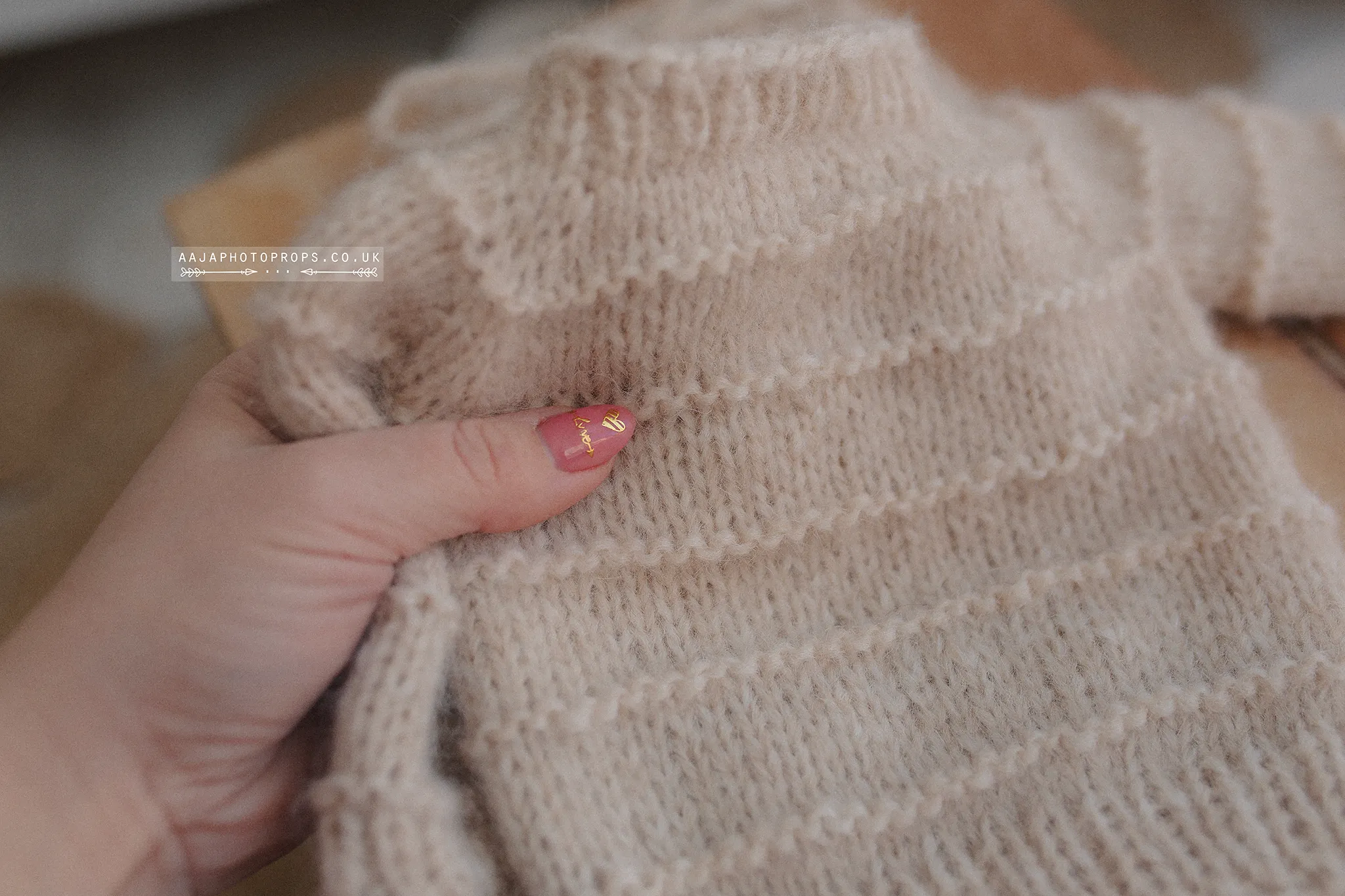 Knitted Baby newborn sweater and bloomers, beige, made to order