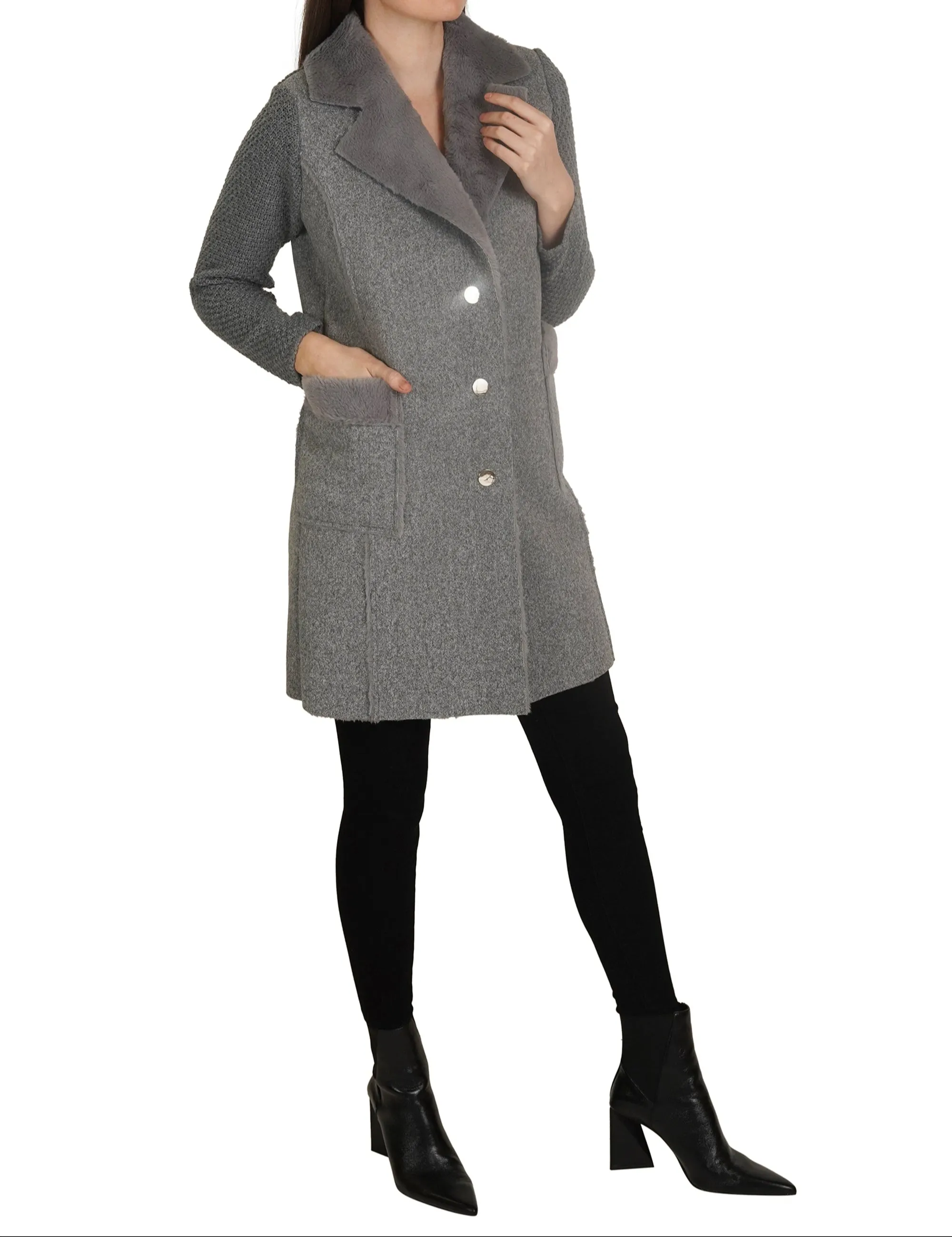 Knitted Back Faux Fur Cardigan
