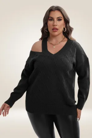 Knitted Off The Shoulder Black Plus Size Sweater