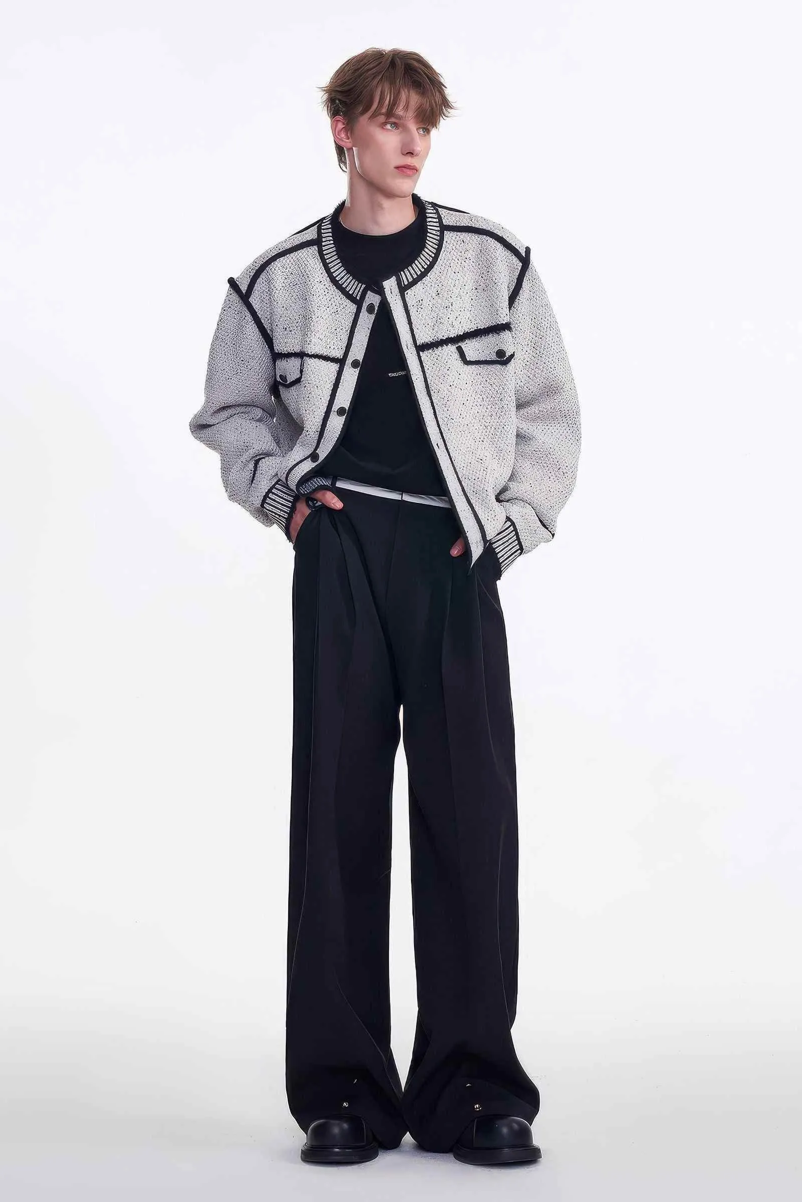 Knitted Sweater Jacket with Mark Pen Design