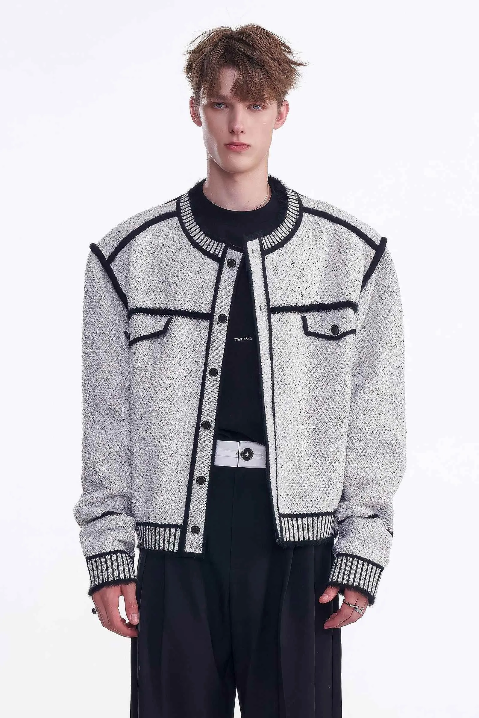 Knitted Sweater Jacket with Mark Pen Design