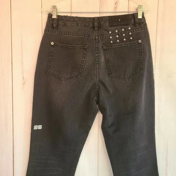 Ksubi Antom High Rise Crop Raw Hem Black Jeans Size 29‎
