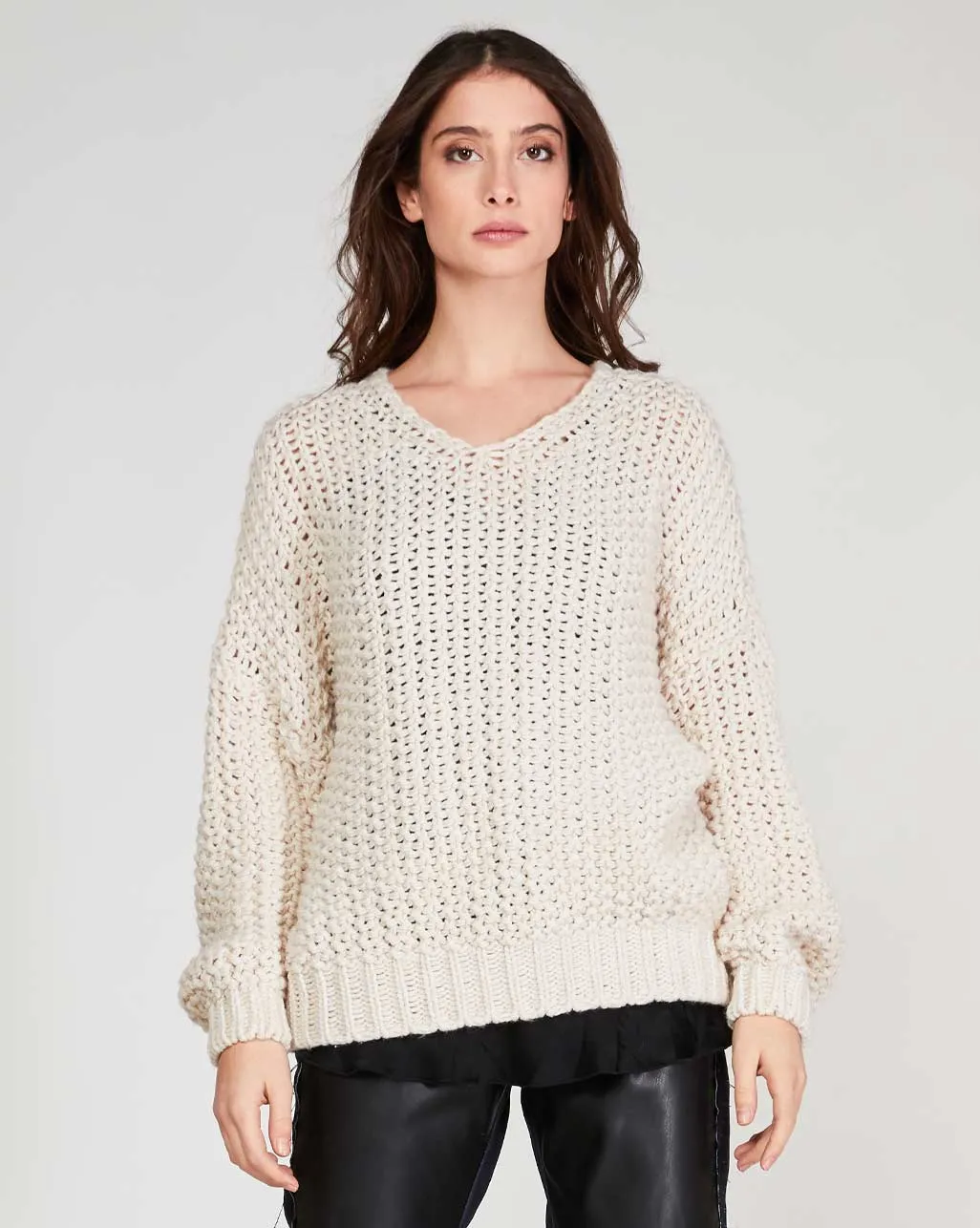 Lace Knit V-Neck Sweater