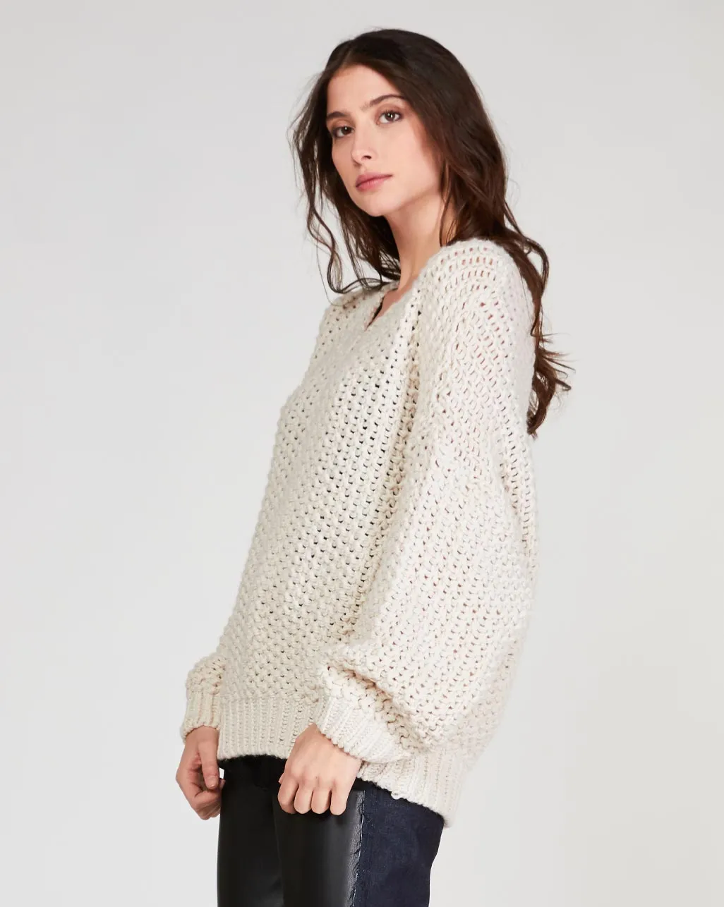 Lace Knit V-Neck Sweater