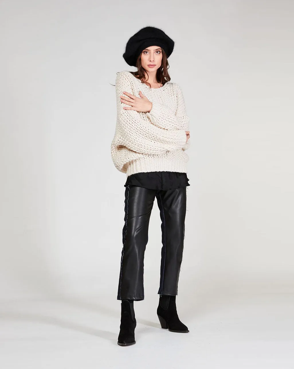 Lace Knit V-Neck Sweater