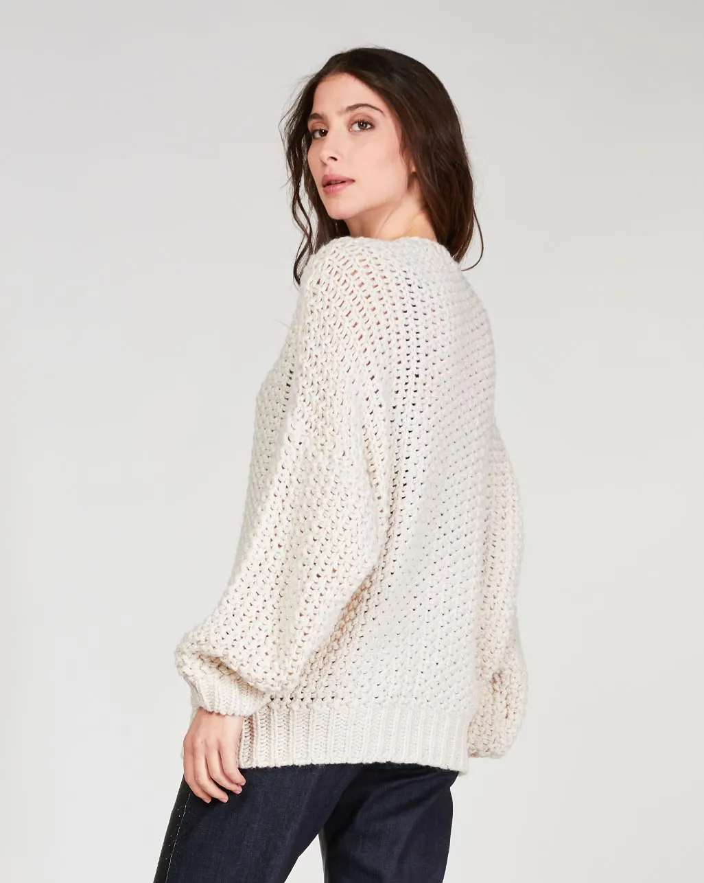 Lace Knit V-Neck Sweater