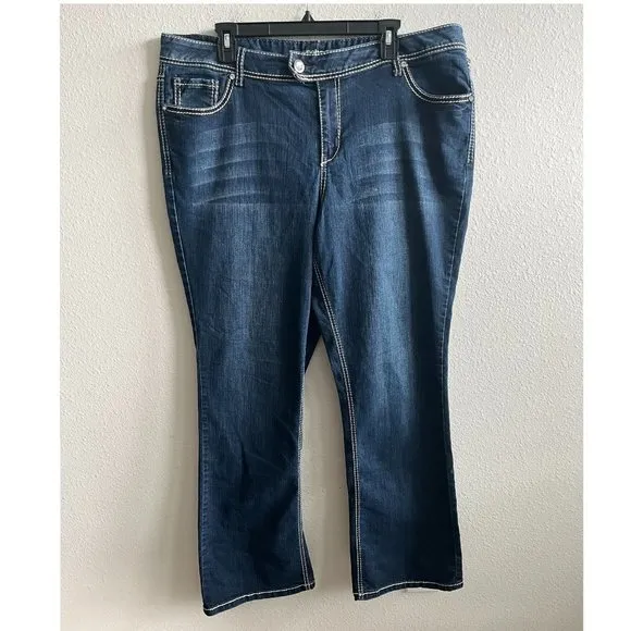 Lane Bryant Women's Dark Wash Stitch Boot Cut Jeans Size 20 Style 015001-12