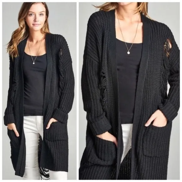 Last 2!! Hunter Green Distressed Cardigan