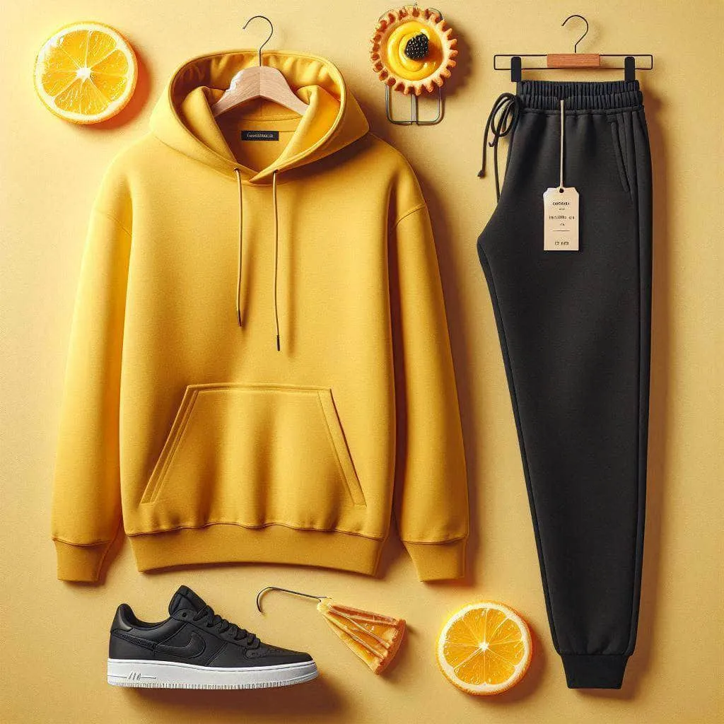 Lemon Tart Mens Plain Hoodie and Jogger Pants Set - LTMPHJPS1 - Yellow Black