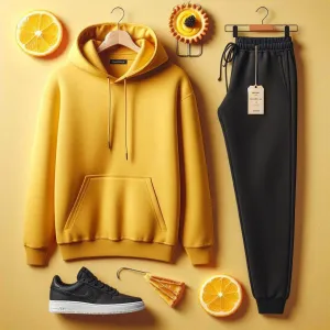 Lemon Tart Mens Plain Hoodie and Jogger Pants Set - LTMPHJPS1 - Yellow Black