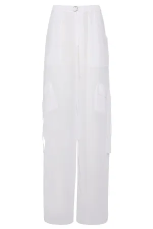 Lightweight Georgette Utility Pocket Pant | White