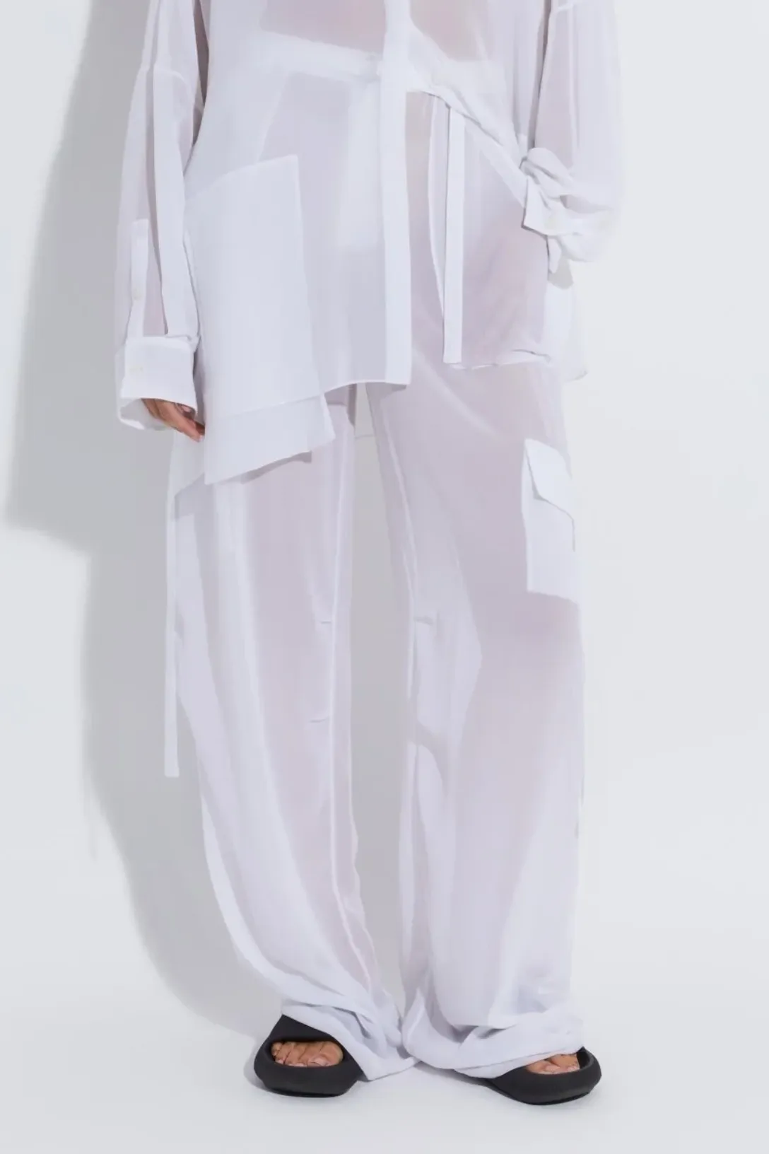 Lightweight Georgette Utility Pocket Pant | White