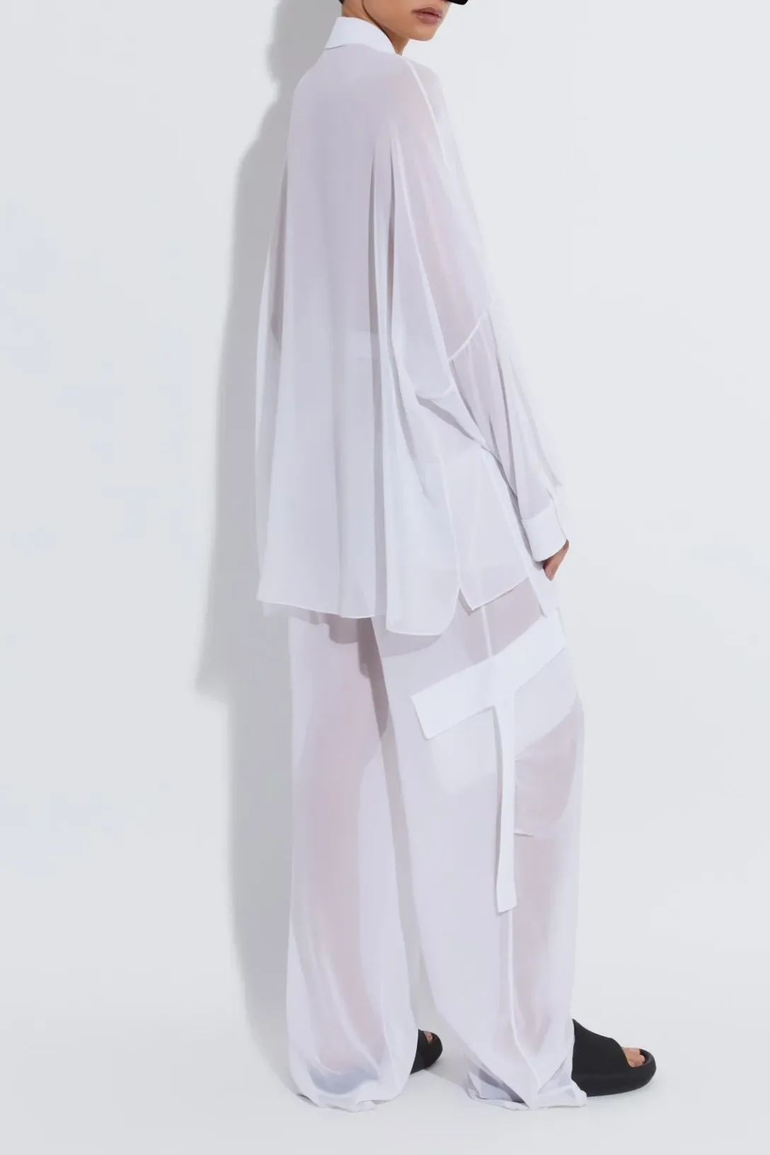 Lightweight Georgette Utility Pocket Pant | White