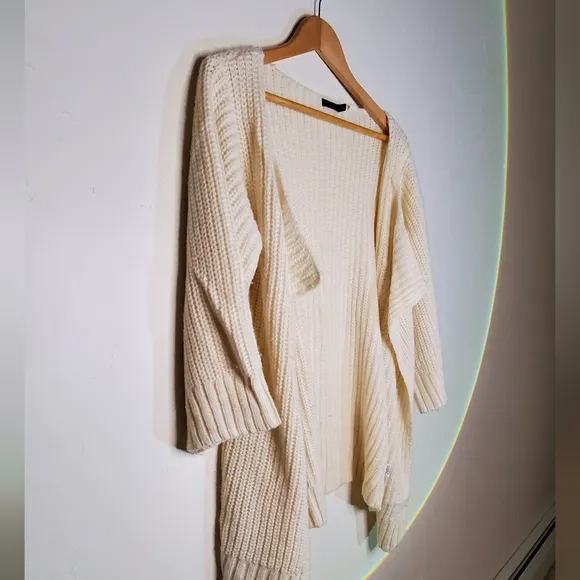 Lux White Chunky Large-Knit Ribbed Open Cardigan Sweater Oversize Fit
