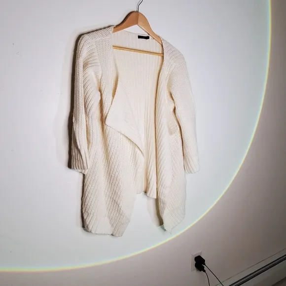 Lux White Chunky Large-Knit Ribbed Open Cardigan Sweater Oversize Fit