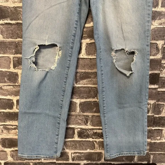 Madewell the perfect vintage straight jean light wash ripped knees jeans