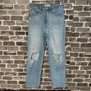 Madewell the perfect vintage straight jean light wash ripped knees jeans