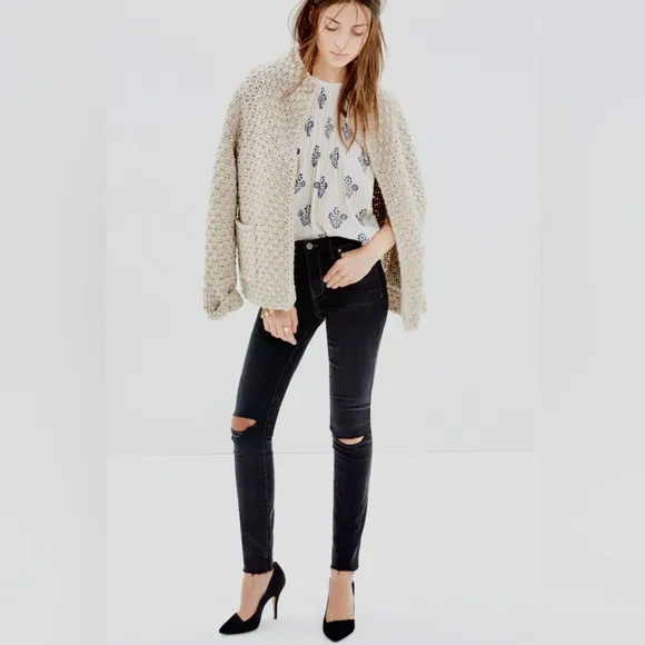 Madewell Women's‎ High Riser Ripped Skinny Jeans in Black Sea Raw Hem Size 27