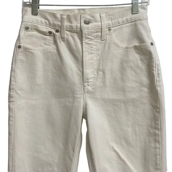 Madewell Women's The Perfect Vintage Crop Jeans Sz 26 Off-White Knee-Rip Edition