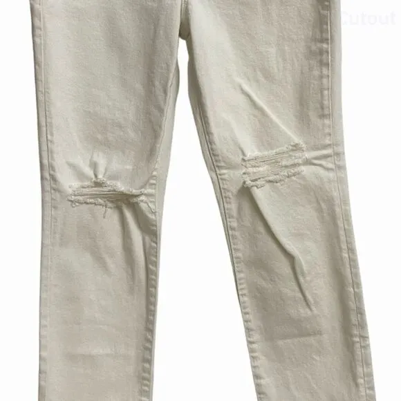 Madewell Women's The Perfect Vintage Crop Jeans Sz 26 Off-White Knee-Rip Edition