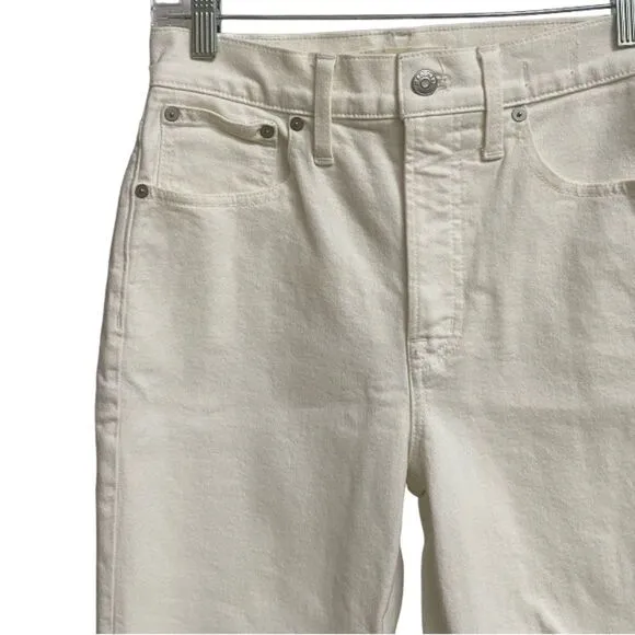 Madewell Women's The Perfect Vintage Crop Jeans Sz 26 Off-White Knee-Rip Edition