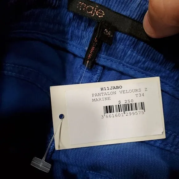 Maje jeans size 0 us 34 eu blue corduroy skinny leg h11 jabo marine