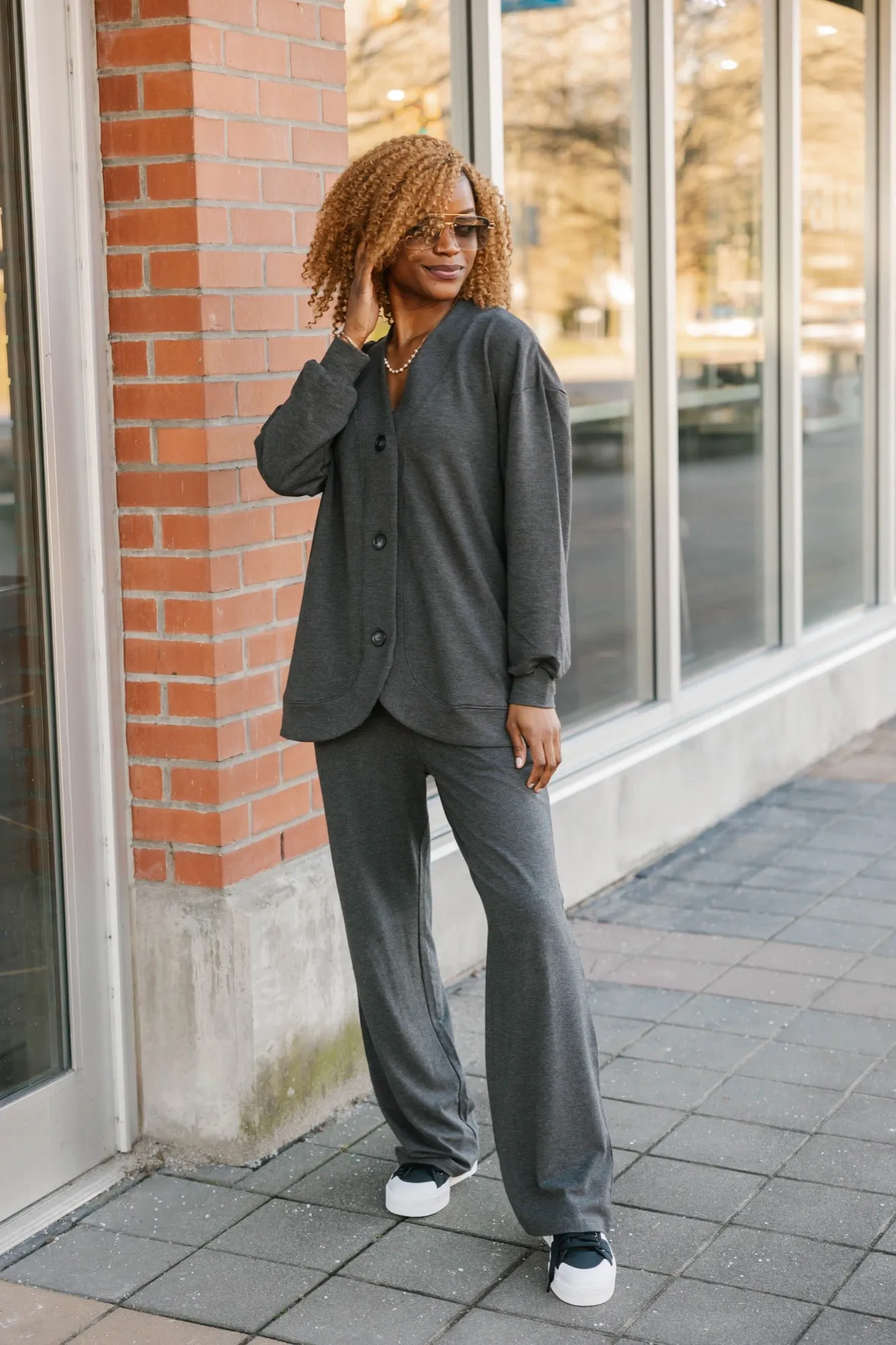 Maya Straight Leg Pant in Charcoal Mix
