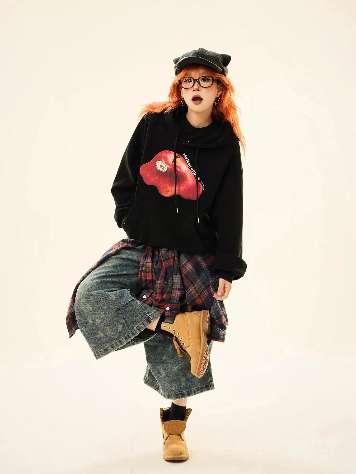 'Melted Apple' Holiday Christmas Apple Pattern Drawstring Hoodie