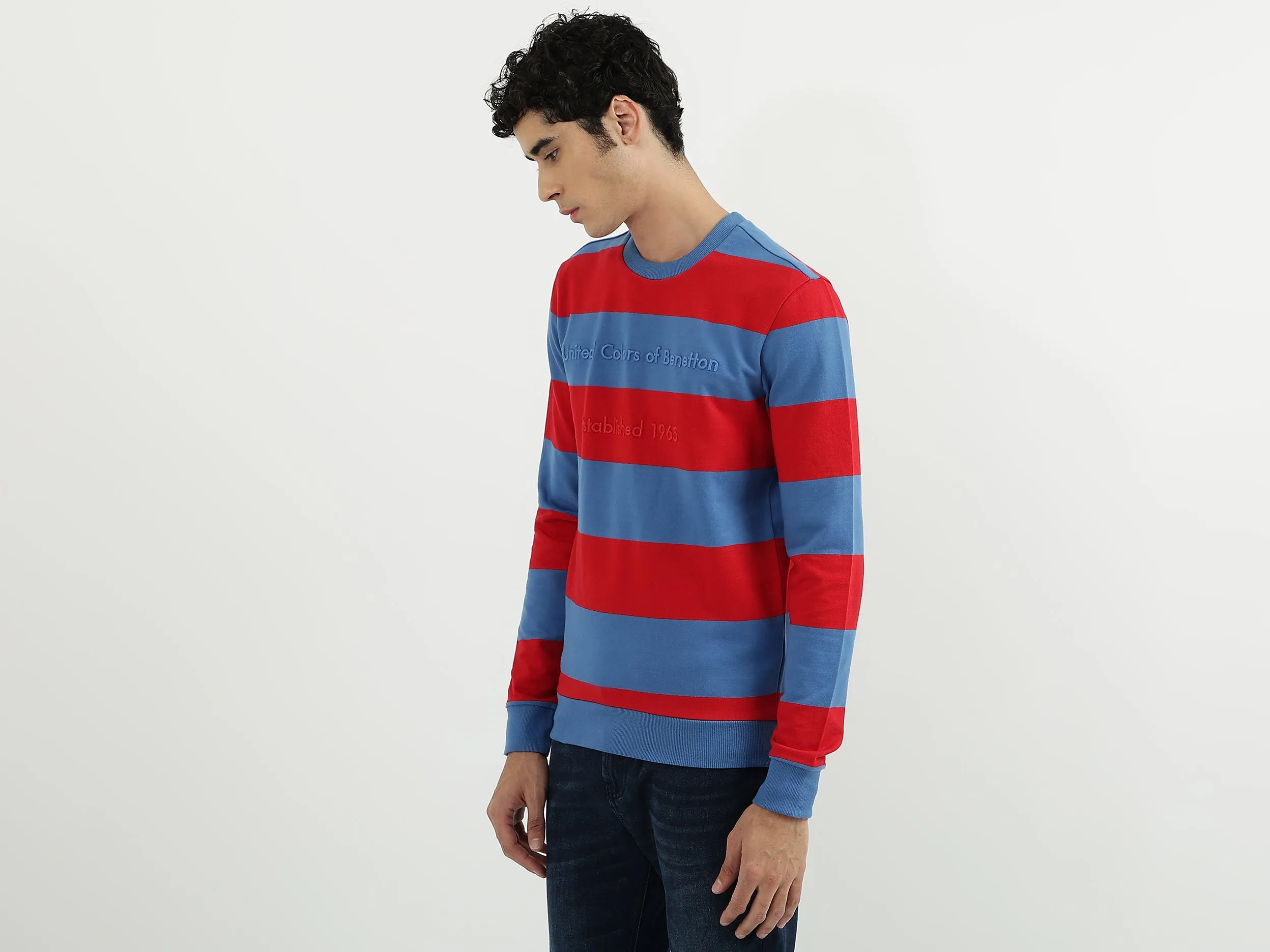 Men Stripe Round Neck Sweatshirt