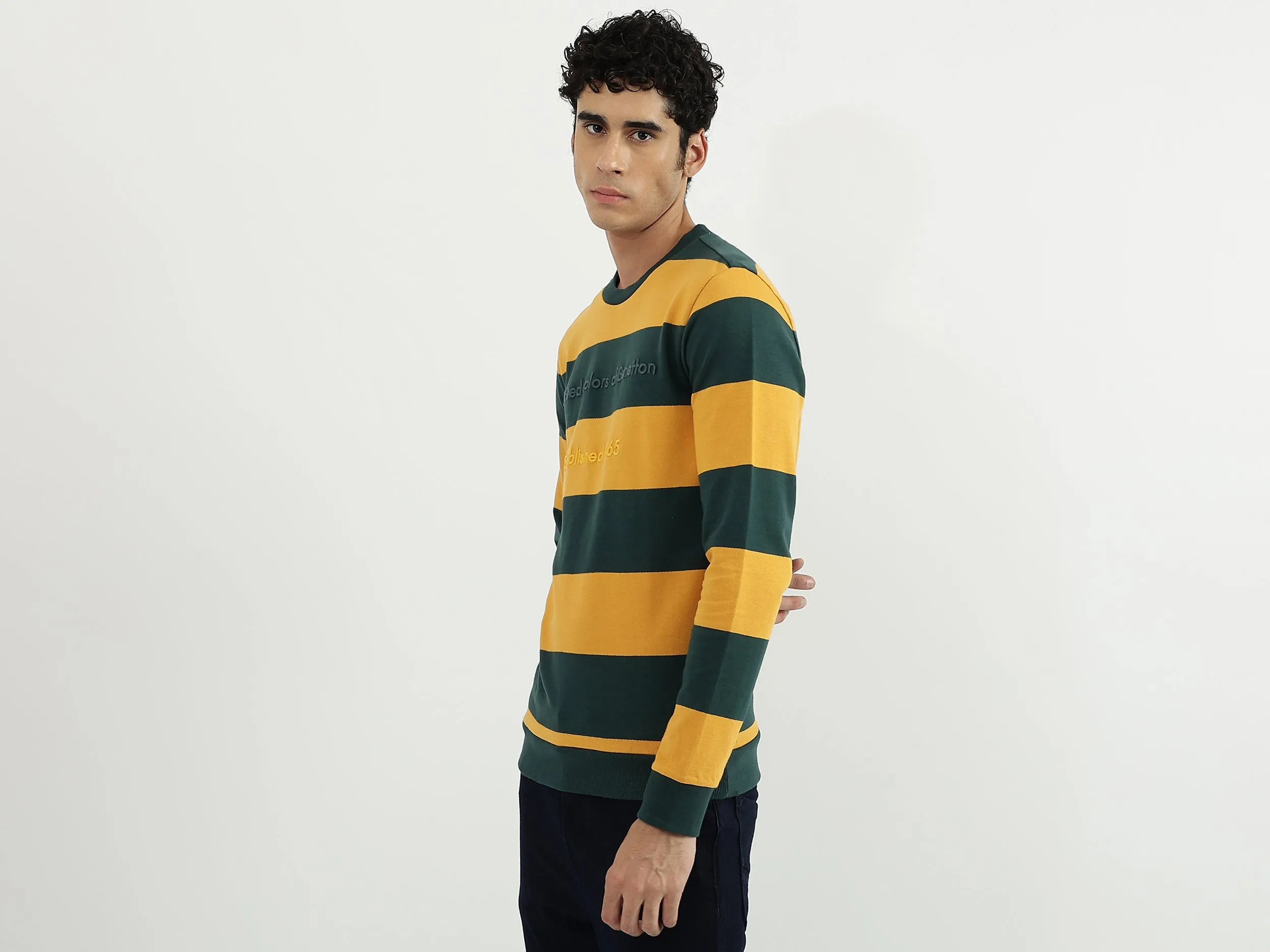 Men Stripe Round Neck Sweatshirt