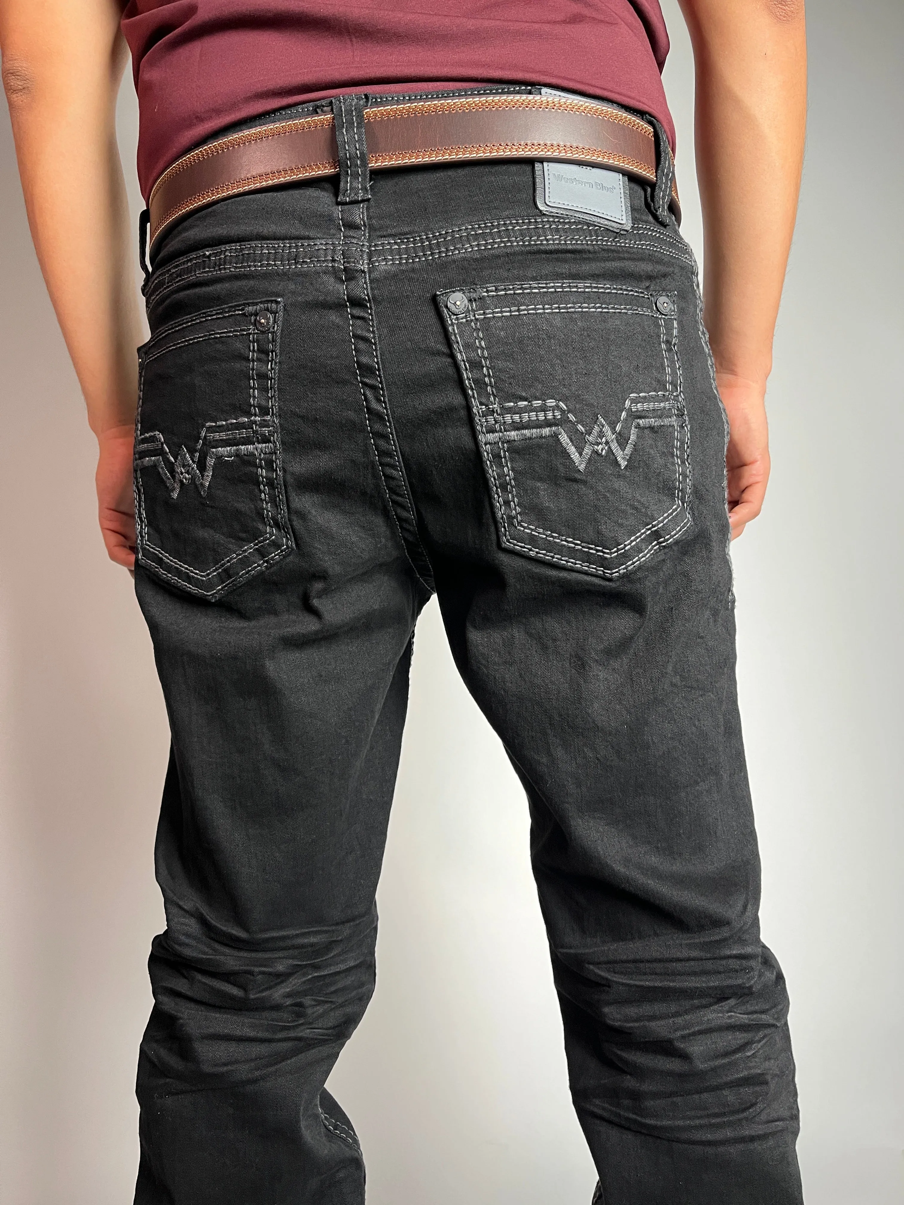 Men’s Bootcut Black Jeans - Western Blue