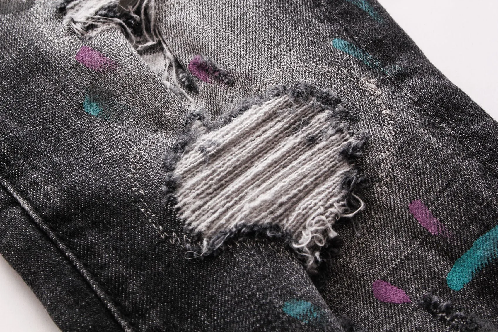 Men's Ripped Inkjet Personality Jeans.