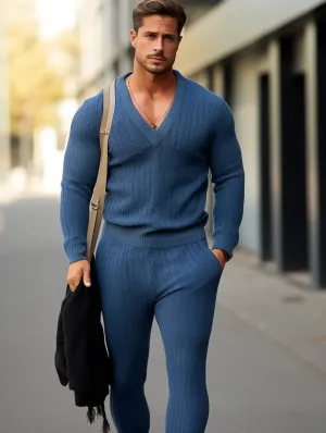 Men's V-Neck Knitted Sweater Set
