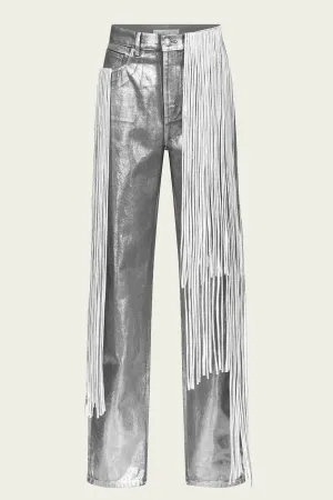 Metallic Fringe Straight Leg Jean in Silver
