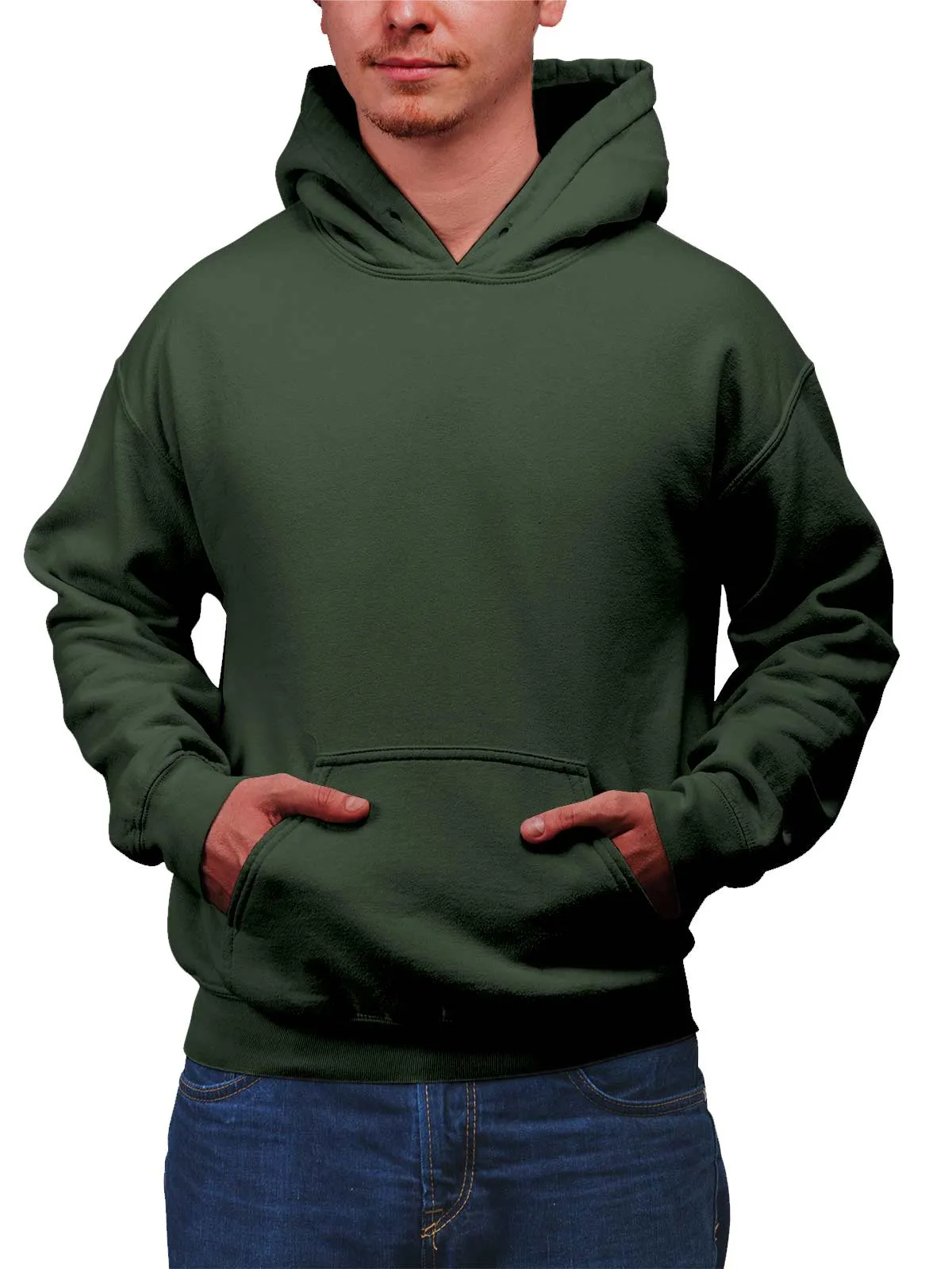 Military Green Plain Cotton Hoodie for Men & Women