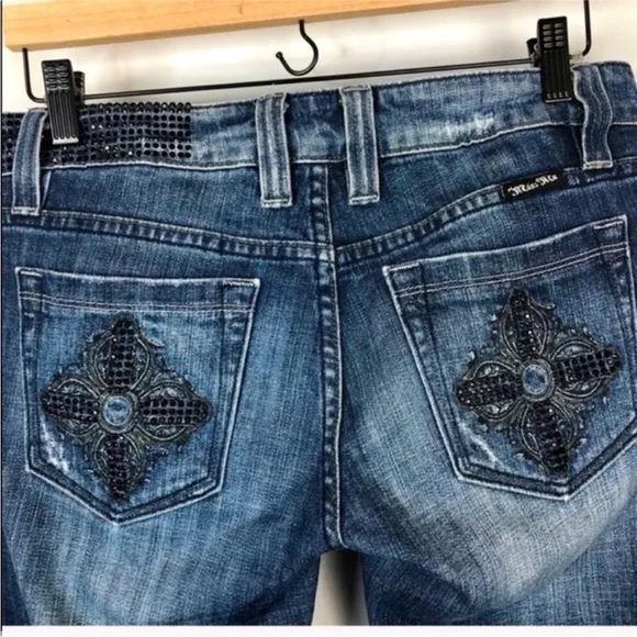 Miss Me | Montague Distressed Embellished Bootcut Jeans | Size 28